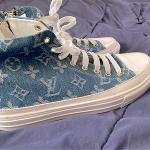 Blue Denim Authentic Louis Vuitton High Top Sneakers. Size 42 EU